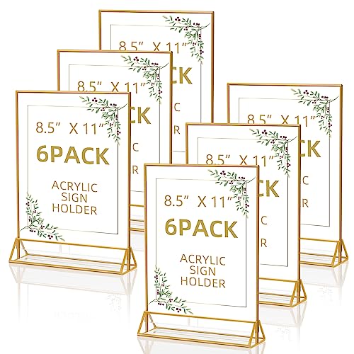 PPH-Sisy Gold Acrylic Sign Holder 8.5x11 Inch, Double-Sided Gold Frames Clear Tabletop Display Stand Menu Holder for Flyer, Wedding Table Number, Restaurant, Office, Retail Store & Party, 6 Pack - color: Gold, size: 8.5*11-6 Pack