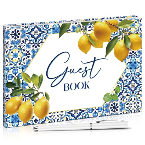 Engrowtic 7x10 Inch Lemon Guest Book with Pen for Bridal Shower Wedding | Capri Amalfi Coast Design, Mediterranean Wedding Reception Signing, Hardcover for Baby Shower Parties lemon Party Decor - style: Lemon