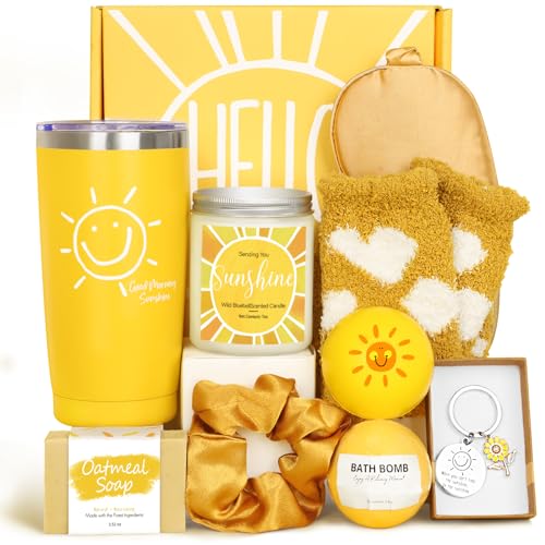 Gift Baskets for Women, 10pcs Unique Birthday Gifts for Women, Best Friend Birthday Christmas Gift, Get Well Soon Gift Basket Sending Sunshine Cheer Up Box for Sister Friendship - BRIGHTEN UP HER DAY - color: Yellow