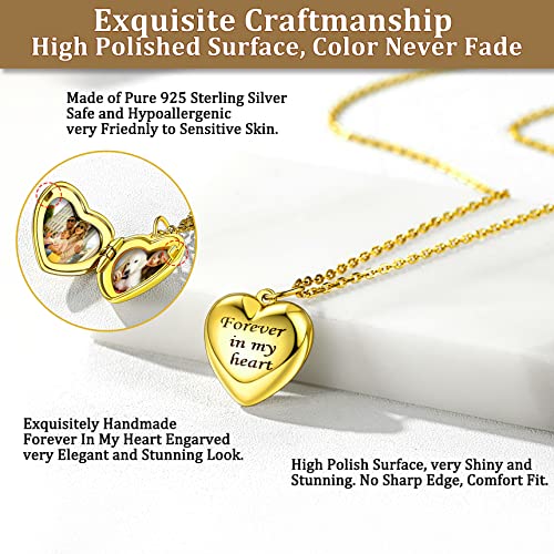 Bestyle Sterling Silver Heart Locket Necklace for Women, Dainty Cute Small Heart Locket Pendant in Gold/Rose Gold/Silver, Love Statement Jewelry Gift for Mother Wife - color: A1. Forever In My Heart-Gold-Locket Only, NO Custom