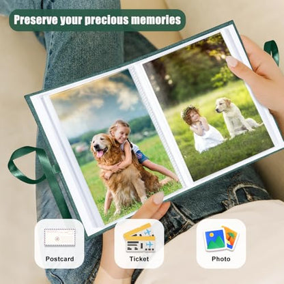 Photo Album 4x6 100 Pockets, Slip-in Picture Albums, Linen Cover Top Loader Vertical Pockets Albums for Baby, Kids Boy Girls, Wedding, Family, Anniversary, Dark Green - color: Dark Greed, size: 100 Pockets white Bandage