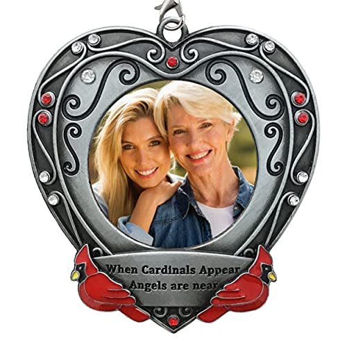 Cardinal Memorial Ornament with Photo – “When Cardinals Appear Angels are Near” Sympathy Gift, Remembrance Christmas Tree Ornament for Loss of Loved One, Pewter Memorial Keepsake with Gift Bag