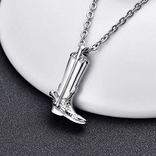 Cremation Jewelry Cool Army Boots Ashes Necklace Urn Pendant for Men & Cowboy Memorial Keepsake with Funnel Kit - style: Necklace-Customized