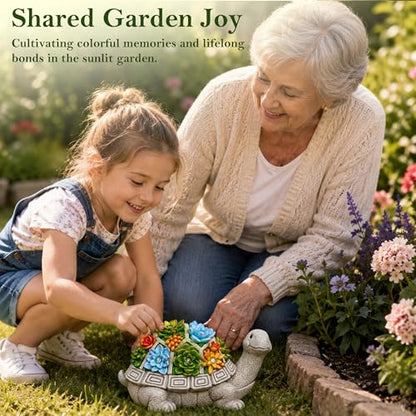 Nacome Solar Garden Outdoor Statues Turtle with Succulent - color: Grey Turtle
