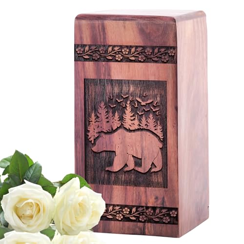 Bear Urn for Ashes - Wooden Urn Box for Adult Male & Female - 11 Inch - size: 11.25x6.25INCH