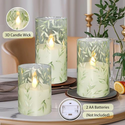 Crystal Club Glass Flameless Candles with Remote Timer - style: Willow Leaves