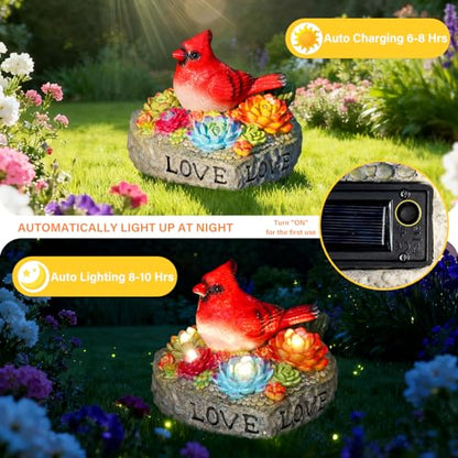 Solar Cardinal Memorial Statue, When Cardinals Appear Angels are Near Red Bird with Glowing Succulents, Sympathy Gifts for Loss of Loved One, Garden Decor