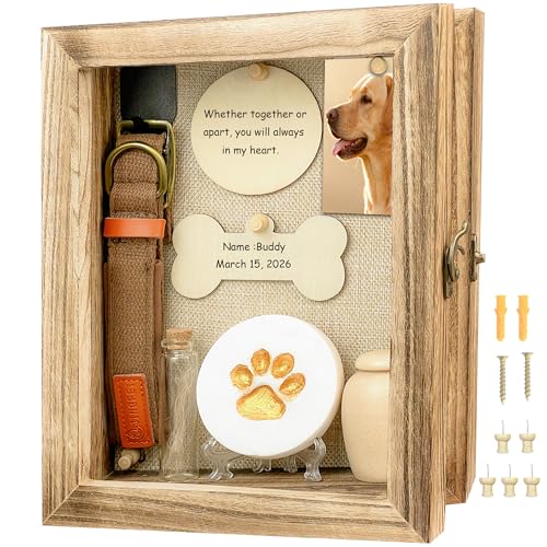 8x10 Pet Memorial Shadow Box Paw Print Kit Solid Wood Pet Frame Brown Dog Memorial Gifts for Loss of Dog - color: Brown