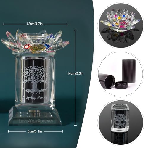 Small Urns for Human,Cremation Keepsake Photo Urn Unique Rotatable Crystal Mini Urns for Ashes Keepsake Decorative Engraving Tree of Life Pattern Urn Remember Your Love One Lost