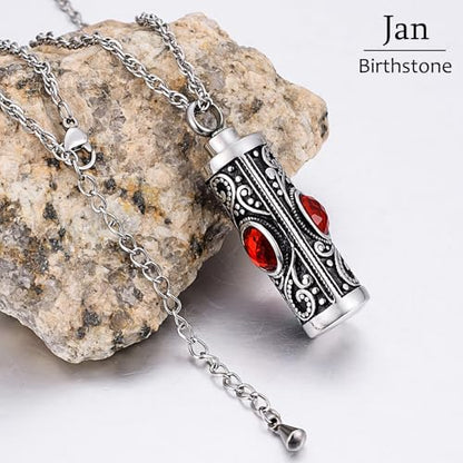 XIUDA Crystal Cremation Urn Necklace for Ashes Keepsake Stainless Steel Memorial Pendant with Flower - color: Deep Red