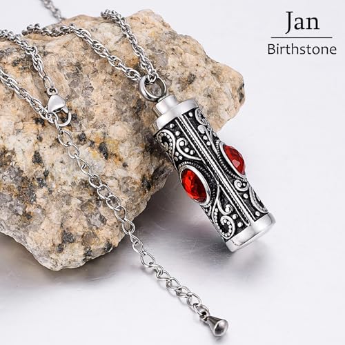 XIUDA Crystal Cremation Urn Necklace for Ashes Keepsake Stainless Steel Memorial Pendant with Flower - color: Deep Red