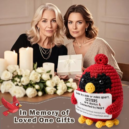 Handmade Crochet Cardinal Memorial Gift Loss of Sister Siblings Bereavement Sympathy Remembrance Comfort Condolence Passed Away Loved One Angel Red Bird Spiritual Messenger Keepsake - style: Loss of Sister