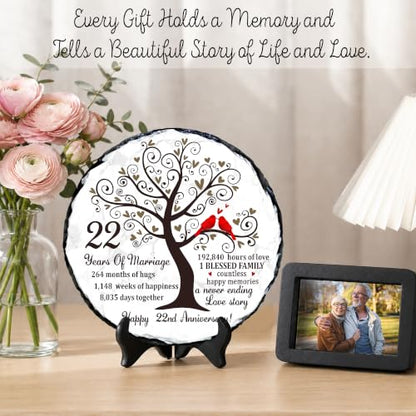 22nd Anniversary Wedding Gifts for Couple, 22 Year Anniversary Wedding Gift for Husband Wife Parents, 22 Years of Marriage Slate Plaque Keepsake with Stand, 5.9 Inch - color: 22th Wedding Anniversary