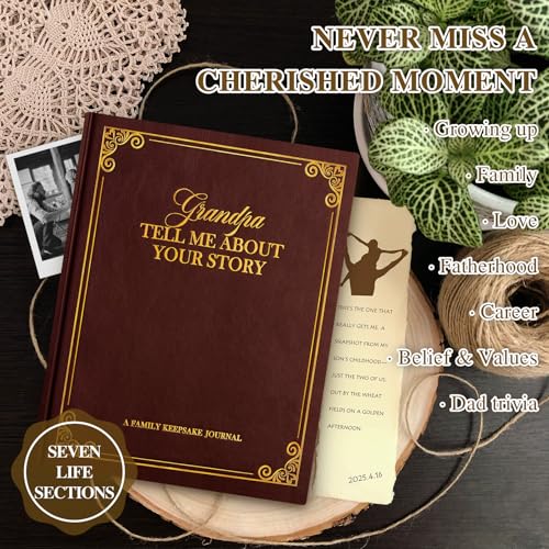 Lanpn Grandpa Life Story Book Journal with 270+ Prompts, Leather Hardcover Grandfather Guided Journal to Fill Out Memory Keepsake Book, Father's Day Birthday Christmas Gift for Grandpas, Brown - color: Brown