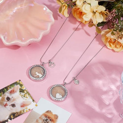 2PCS Pet Ashes Necklace Cats Hair Keepsake Fur Locket Necklaces Cat Dog Remembrance Jewelry with Paw Heart Rhinestone Pet Memorial Urn Necklace for Cats Women Men Loss Pet Sympathy Gift - color: Silver Necklace