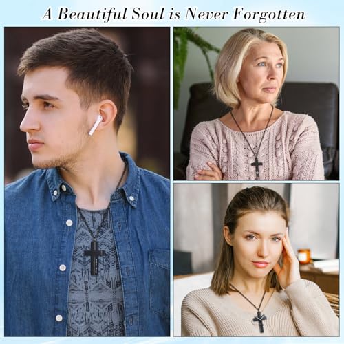 Yinkin 8 Pcs Urn Necklace for Ashes Cremation Cross Necklace Stainless Steel Cremation Jewelry Ashes Memorial Jewelry for Men Women (Black) - color: Black