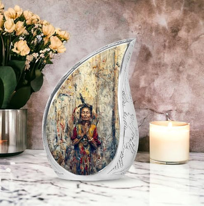 Native American Urns for Human Ashes Adult Male & Female, Large Funeral Cremation Urn for Human Ashes Adult Women, Memorial Ashes 10 Inch - size: Large