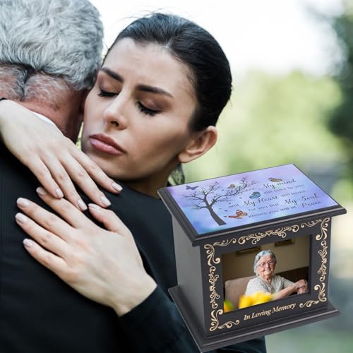 Wooden Urn Box for Ashes Cremation Urns for Human Ashes Adult Male or Female, Memorial Keepsake Urns with Photo Frame, Funeral Casket for Men Women, Burial Urn for Adults Up to 200 IBS-Tree - size: Tree