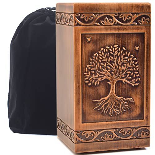 Handmade Wooden Engraved Urn for Human Ashes 250lbs Adult Male Female Satin Bag Tree of Life Cremation urns pet Dog cat Box