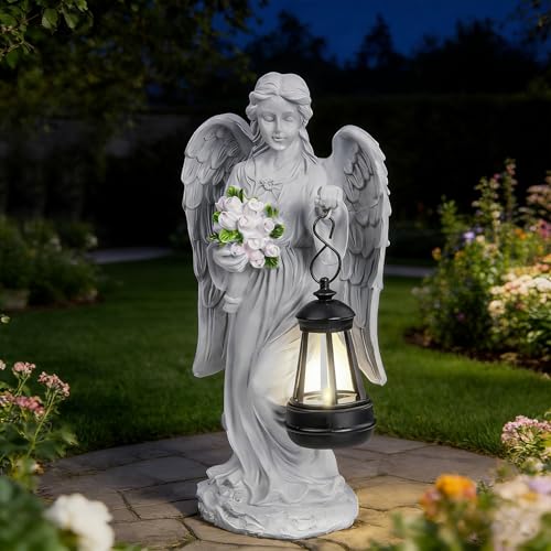 Solar Angel Garden Statue Outdoor Decor, 9 inches Angel Sculpture for Outside Patio Lawn Yard Art Gifts for Mom Grandma Women