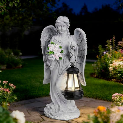 Solar Angel Garden Statue Outdoor Decor, 9 inches Angel Sculpture for Outside Patio Lawn Yard Art Gifts for Mom Grandma Women