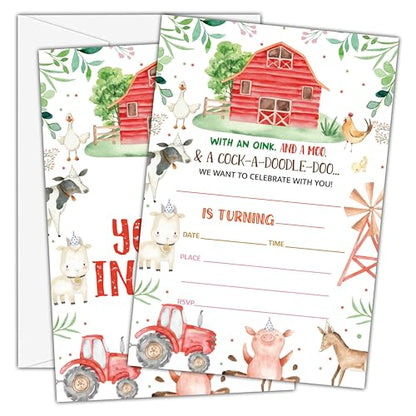 Birthday Invitations - Farm Animals Birthday Invites with Envelopes(25-Count) - Backyard Fill-in Party Invite Cards for Boys Girls Kids Party Supplies Favors Decorations - A03 - style: Farm Animals