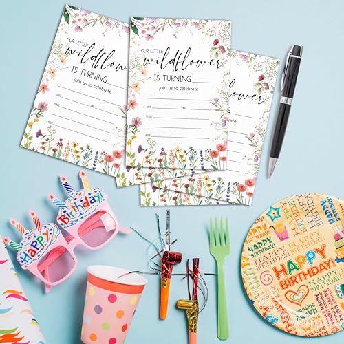 Birthday Invitations for Girl - Wildflowers Birthday Invites with Envelopes(25-Count) - Garden Fill-in Invite Cards for Girls Party Supplies Favors Decorations - A14 - style: Our Little Wildflower