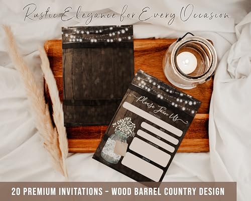 Your Main Event Prints 20 Rustic Country Wood Barrel Invitations – Fill-In Style 5x7 Invites for Wedding, Bridal Shower, Baby Shower, Birthday, Engagement, Anniversary, or Party (Pack of 2) - size: 40 Piece Set (Pack of 2)