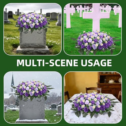 Wocst Headstone Flower Saddle,Large Artificial Cemetery Flowers for Grave Artificial Roses Daisy Saddle for Cemetery Headstone (Purple) - color: Purple