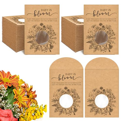 Fumete 100 Pack Simple Style Baby in Bloom Baby Shower Favor for Guest Wildflower Seeds Packets Party Favor with Window Envelopes Resealable Organizer Storage Bag for Gender Reveal Party - style: Simple