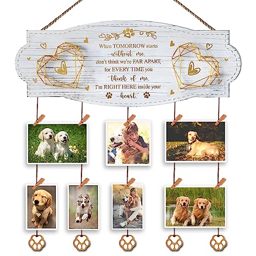 EXQUIDECA White Golden Memorial Picture Collage Board with Clips Twine and Paw Pendant - Bereavement Sympathy Grieving Gifts for Loss of Dog - House Wall decor for Dog Lover - color: dog wall collage