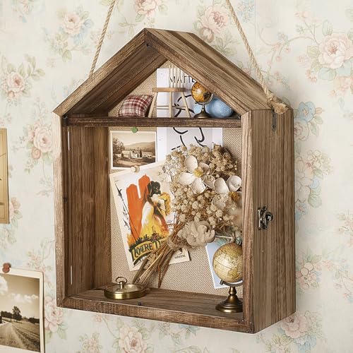 Cinnvoice 11 x 14 Inch Extra Deep Shadow Box Frame Depth 4.72in Large Shadow Box Display Cases with Linen Back and Removable Shelf House Shaped Picture Frame Wedding Bouquet Display for Picture Flower