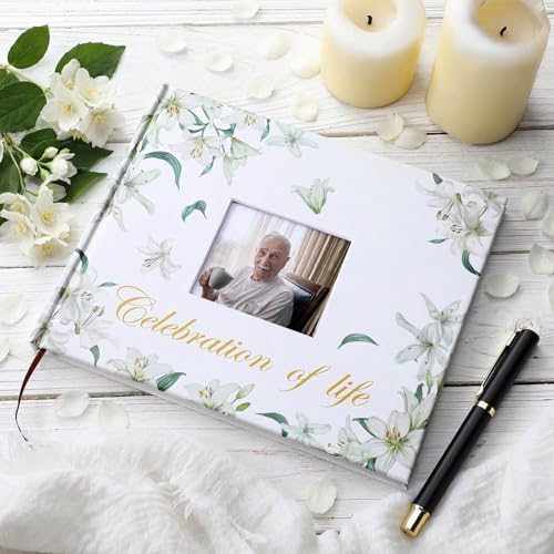 Patelai Funeral Guest Book with Pen, White Flower - style: White Flower