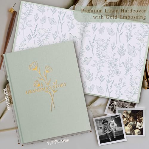 Lanpn Grandma Life Story Book Journal with 260+ Prompts, Linen Hardcover Grandmother Guided Journal Memory Keepsake Book to Fill Out, Birthday Mother's Day Christmas Gift for Grandmas, Sage Green - color: Sage Green