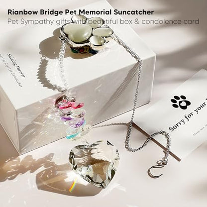 Dog Memorial Gifts, Pet Memorial Suncatcher, Loss of Dog Sympathy Gift | Thoughtful Dogs and Cats Bereavement Remembrance Gifts, Natural Cat's Eye Stone Paw Crystal Suncatcher - color: White Stone