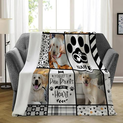 Ship Next Day, Personalized Pet Memorial Gifts, Custom Dog Blanket with Pictures Name, Customized Pet Memorial Photo Blanket, Loss of Pet Sympathy Gift, Dog Passing Away Bereavement Gifts - color: Dog Blanket 3