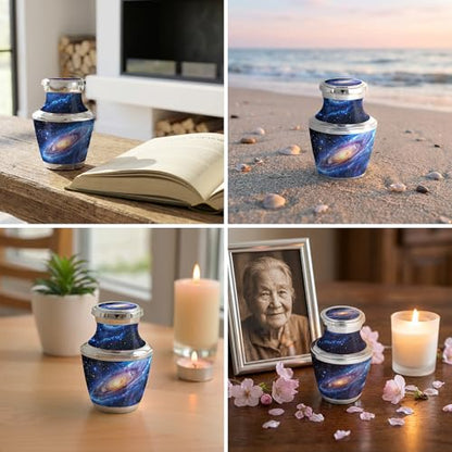 Deep Cosmos Keepsake Cremation Urn for Human Ashes – Small Aluminum Memorial Burial Urn for Men & Women, Decorative Display - size: Small Keepsake