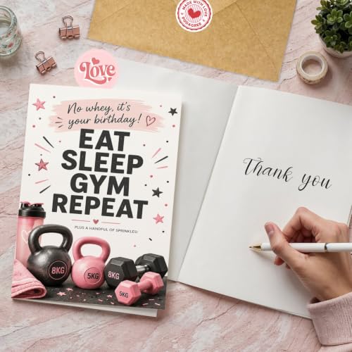 Gym Birthday Card, Eat Sleep Repeat Fitness Dumbbell Greeting Gift | Gym Birthday Card For Fitness Lover, Workout Fan, Weightlifting Athlete, Personal Trainer, Funny Gym Gift Card With Dumbbells - color: sport6