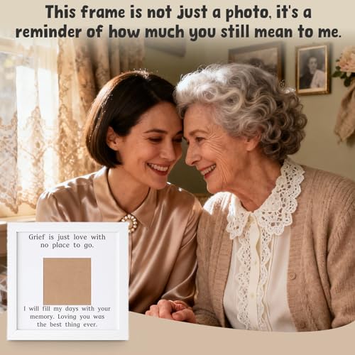 THYGIFTREE Memorial Picture Frame for Loss of Mom Gifts - Grief is Just Love With No Place To Go Sympathy Tribute - 9.5x9.5 Rustic Wood Photo Holder - Modern Bereavement Decor for Healing Friend