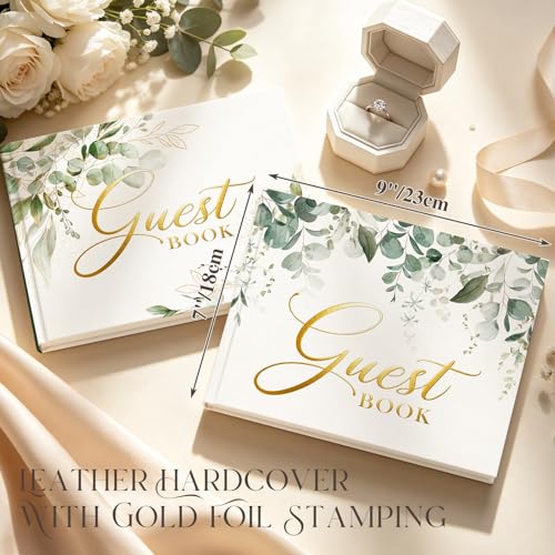 EVERLORIA Wedding Guest Book, 108 Blank Pages Guest Sign in Book, Leather Hardcover Signature Guestbook for Wedding Reception Bridal Baby Shower Anniversary Graduation Quinceanera Birthday - color: Greenery A