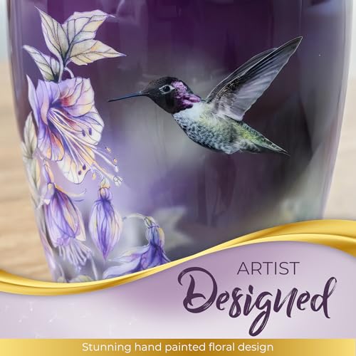 Beautiful Anna's Hummingbird Urn for Human Ashes Adult Female or Male - 1pc | Beautifully Packaged Large Handcrafted Purple Cremation Urn for Ashes for Women up to 200lbs - Funnel & Velvet Bag Included - size: Large Urn (1 Piece)