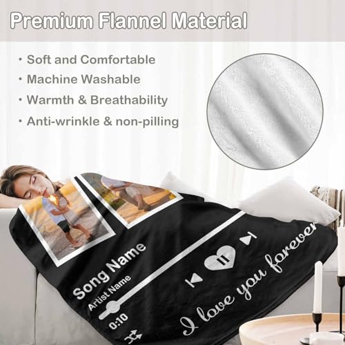 D-Story Custom Song Blanket with Picture Text Personalized Valentines Blankets and Throws Customized Fleece Photos Blanket for Adult Funny Valentines Gifts for Couple Wife Husband Music - color: Music