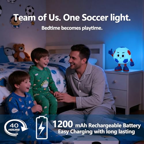 Soccer Gifts for Boys Girls, Soccer Night Light，Soft Silicone with Touch Control, 7 RGB Colors, Auto-Off, Dimmable, Rechargeable 1200mAh, Teen Kids Sports Fan Birthday Gifts (Blue&Red) - style: Soccer(Blue&Red)