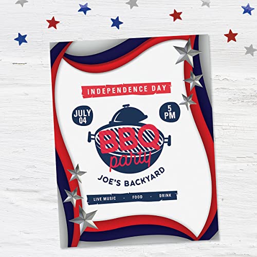 Spangled Stars Patriotic Letter Papers - Set of 25, American Flag stationery papers, 8 1/2" x 11", compatible computer paper, Patriotic Letterhead, 4th of July flyers, Veterans Day, Memorial Day - color: Spangled Stars