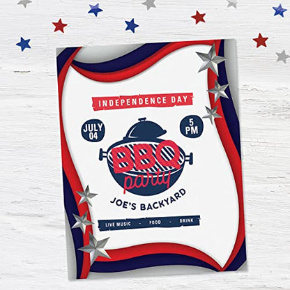 Spangled Stars Patriotic Letter Papers - Set of 25, American Flag stationery papers, 8 1/2" x 11", compatible computer paper, Patriotic Letterhead, 4th of July flyers, Veterans Day, Memorial Day - color: Spangled Stars