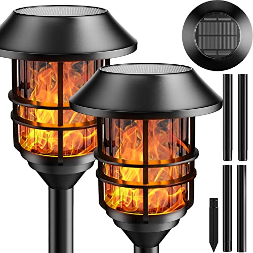 ZOOHAR Solar Pathway Flame Lights - Outdoor Solar LEDs with Metal Construction, Waterproof, Perfect for Gardens, Pathways, Patio, Balcony & Pool, 2 Packs