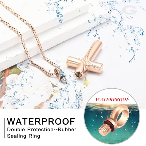 XSMZB Cross Cremation Jewelry Memorial Pendant Urn Necklace for Ashes of Loved One Funeral Ashes Keepsake Necklaces for Men Women - color: Rose Gold