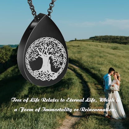 Hearbeingt Teardrop Urn Necklaces for Ashes Tree of Life Memorial Locket - color: Teardrop-Customize