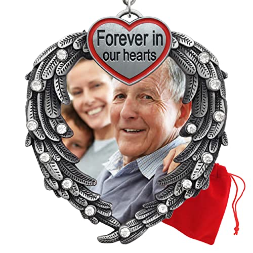 Memorial Photo Ornament for Loved One – Silver Heart Angel Wings Picture Frame Ornament, in Loving Memory Sympathy Gift for Loss of Mom, Dad, Family Member, Bereavement Christmas Keepsake
