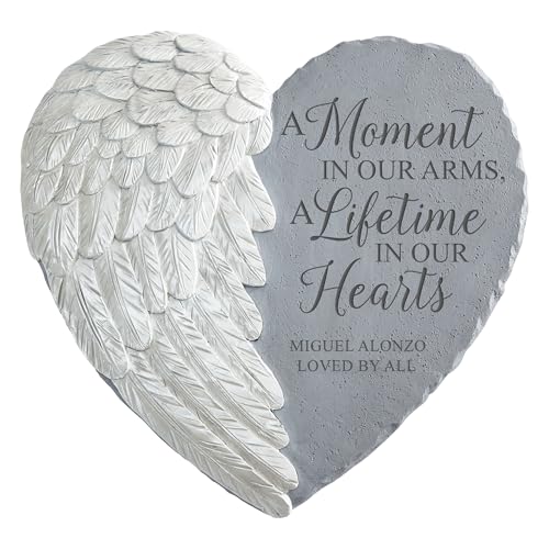 Let's Make Memories Personalized Memorial Garden Stone - Sympathy - Loss of Loved One - Condolences - Indoor/Outdoor - Durable Resin - 3D Iridescent Wing - A Moment in Time - style: A Moment In Our Arms
